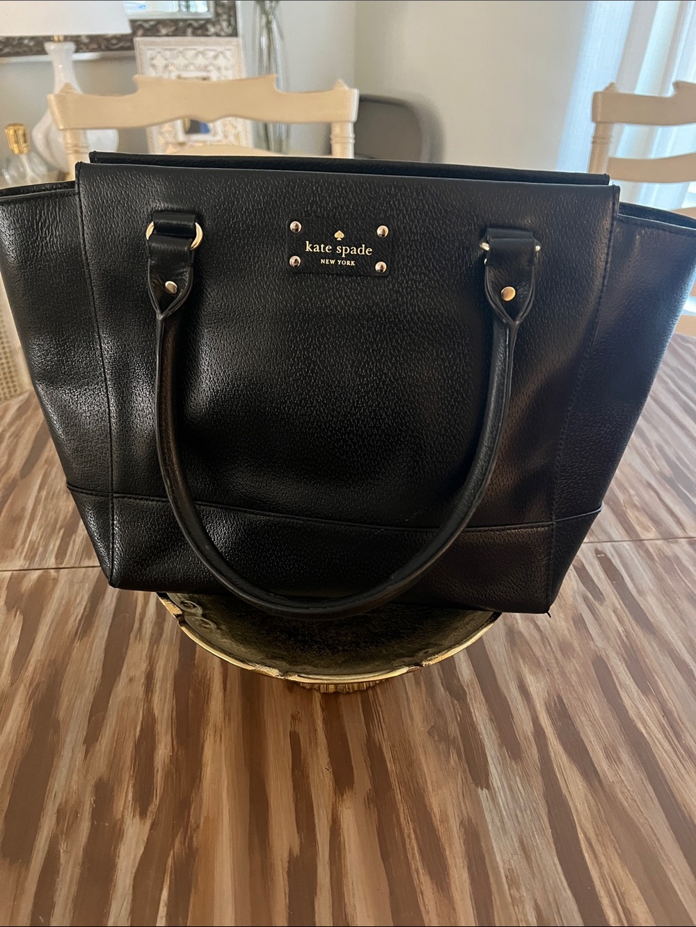 kate spade signature Black Pebbled Leather Tote / Satchel with Gold Hardware